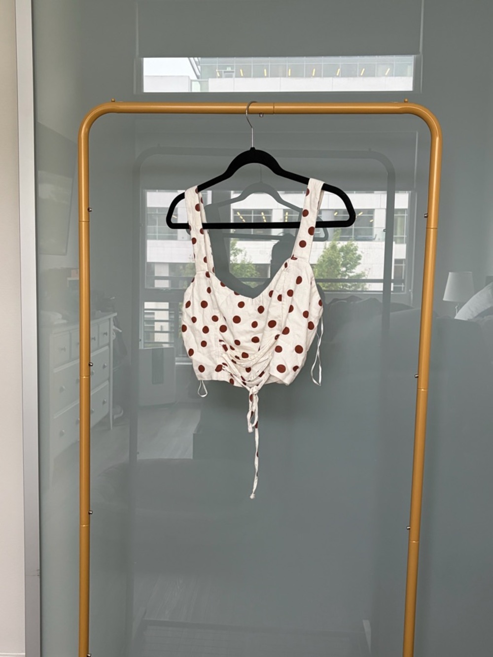 Abercrombie & Fitch White Crop Top with Brown Polka Dots